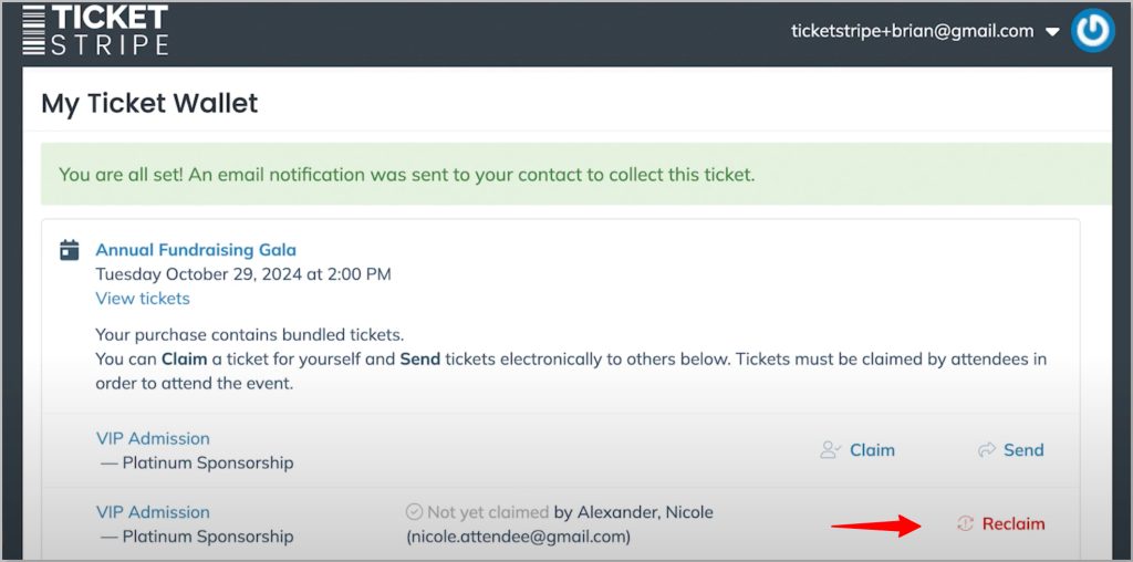 How a Purchaser can reclaim a ticket
